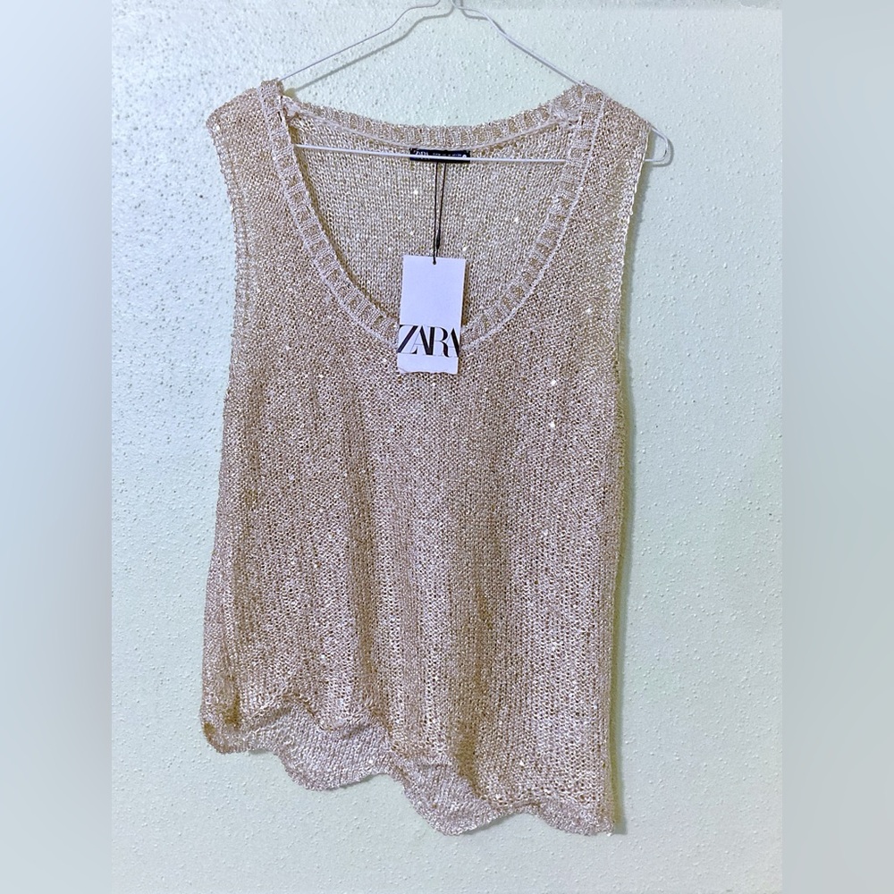 Zara Gold Metallic Rhinestone Tank Top 7901/453/303 NWT - Picture 3 of 6